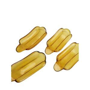 Set of 4 Vintage 1970s Amber Indiana Glass Banana Split Bowls Ice Cream Dishes